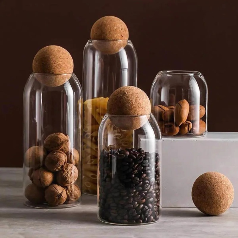Tea Coffee Sugar Container - Glass Storage Jars with Ball Cork
