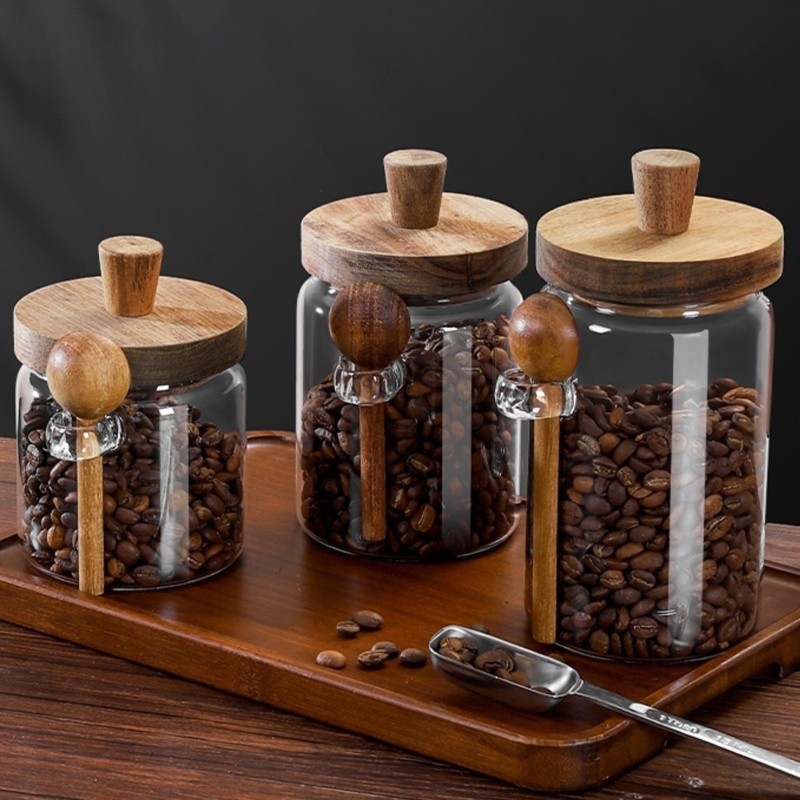 ABJI-Glass Jar With Wooden Lid - огляд і ціна Coffee Tea Sugar Canister Set