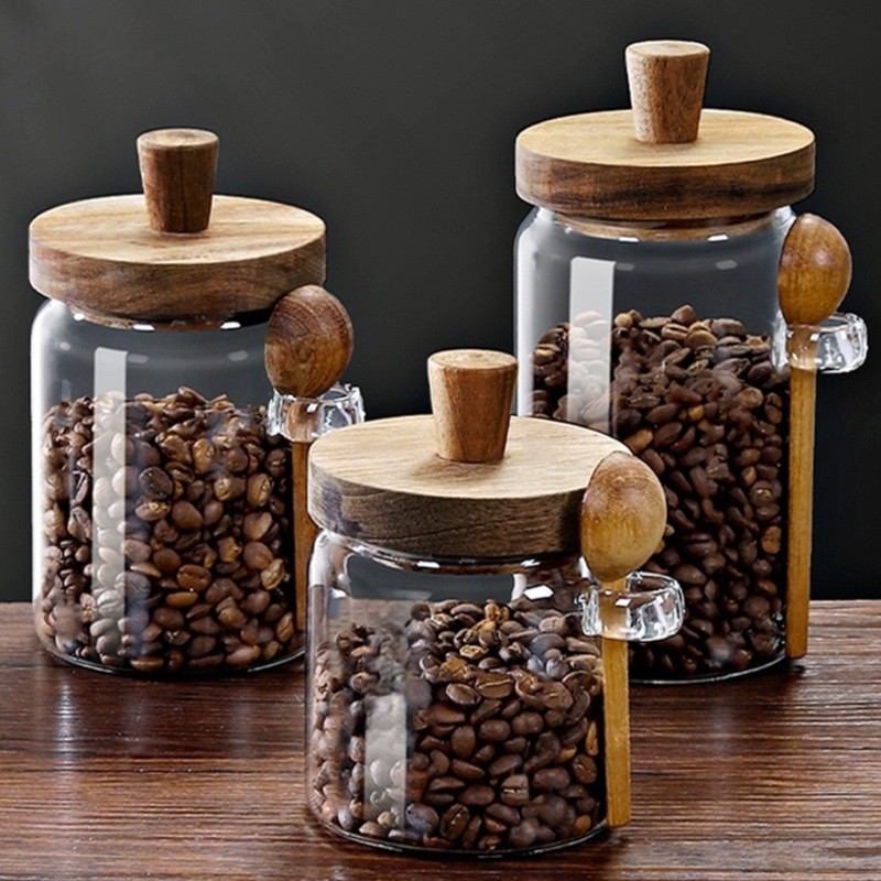ABJI-Glass Jar With Wooden Lid - огляд і ціна Coffee Tea Sugar Canister Set