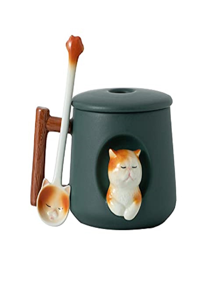 Adorable 3D Ceramic Cat Mug wi - огляд і ціна Coffee Tea Spoon