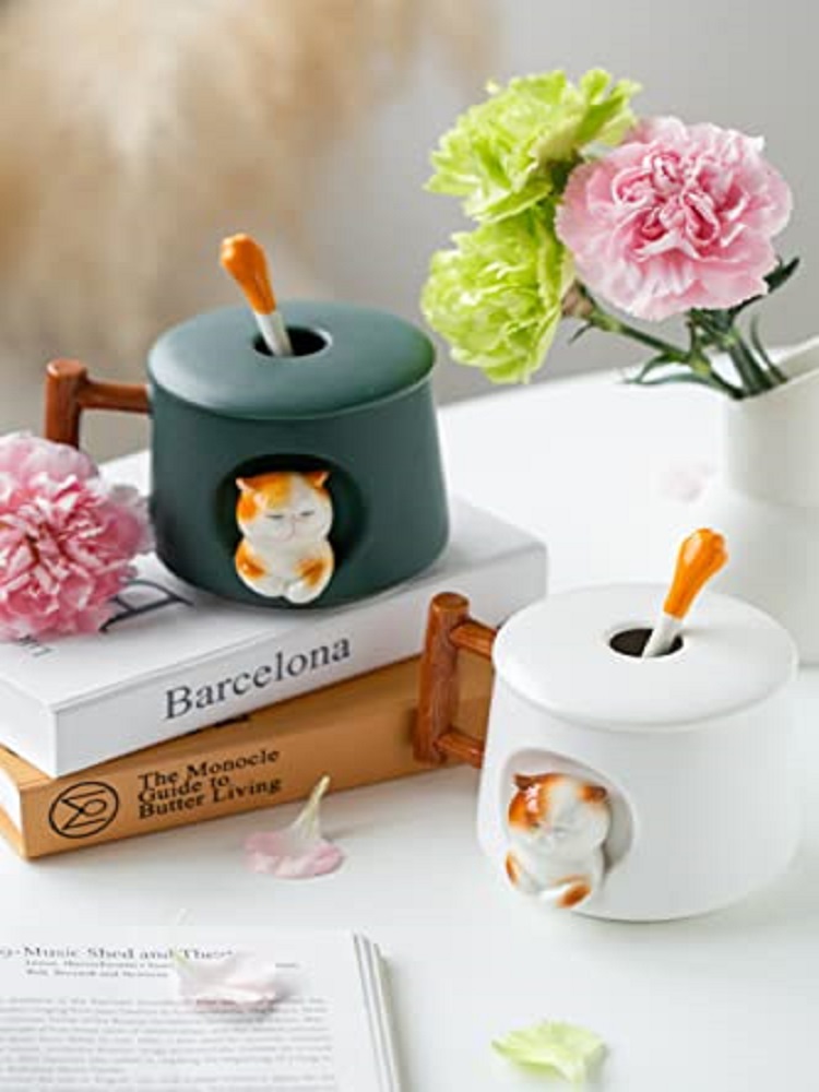 Adorable 3D Ceramic Cat Mug wi - огляд і ціна Coffee Tea Spoon