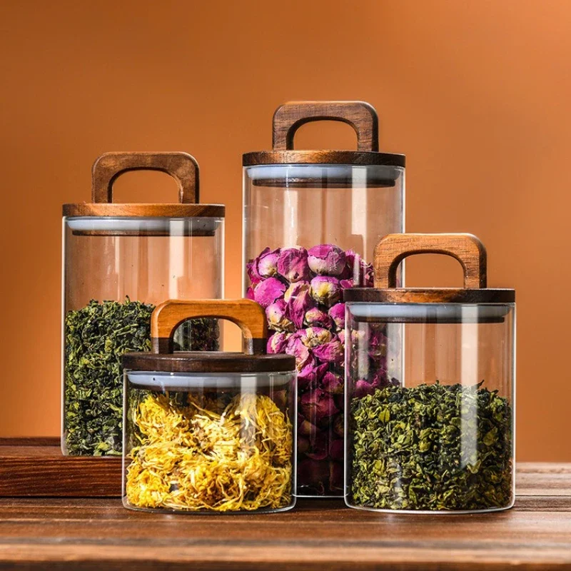 Clear Glass Jar with Bamboo Li - огляд і ціна Tea Coffee Sugar Container
