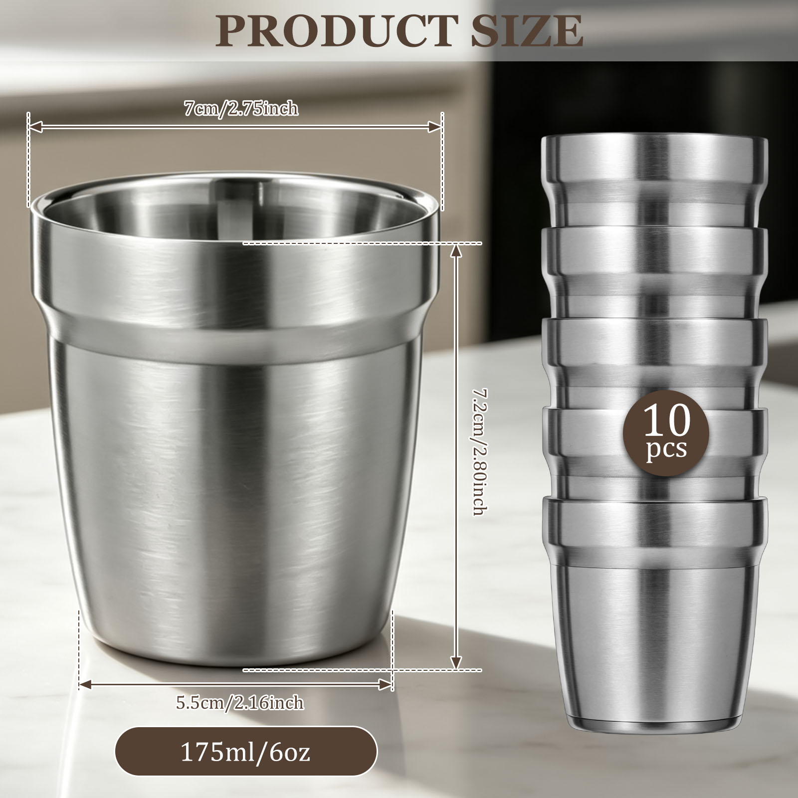 5/10Pcs Stainless Steel Stacka - огляд і ціна Double Wall Mug
