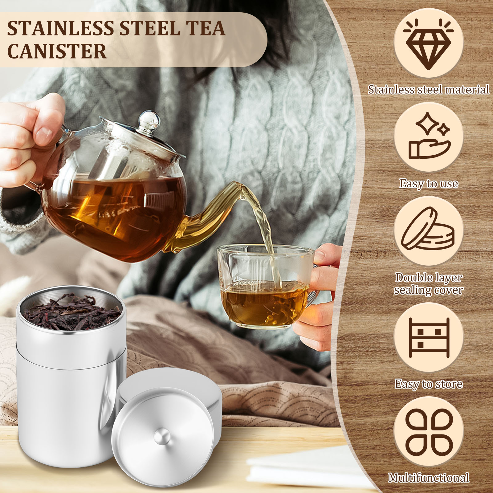 Stainless Steel Tea Leaf Tins  - огляд і ціна Tea Coffee Sugar Container