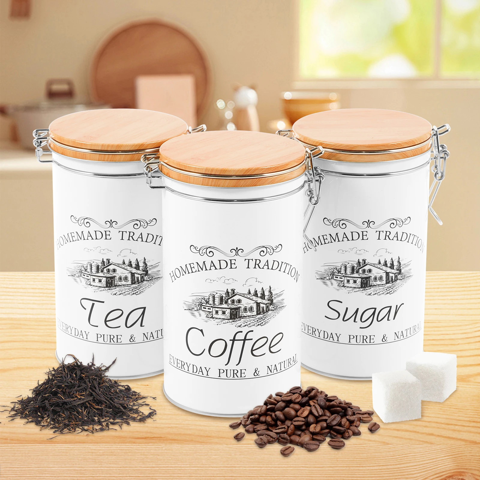 3Pcs/Set Tea Coffee Sugar Cani - огляд і ціна Coffee Tea Sugar Canister Set