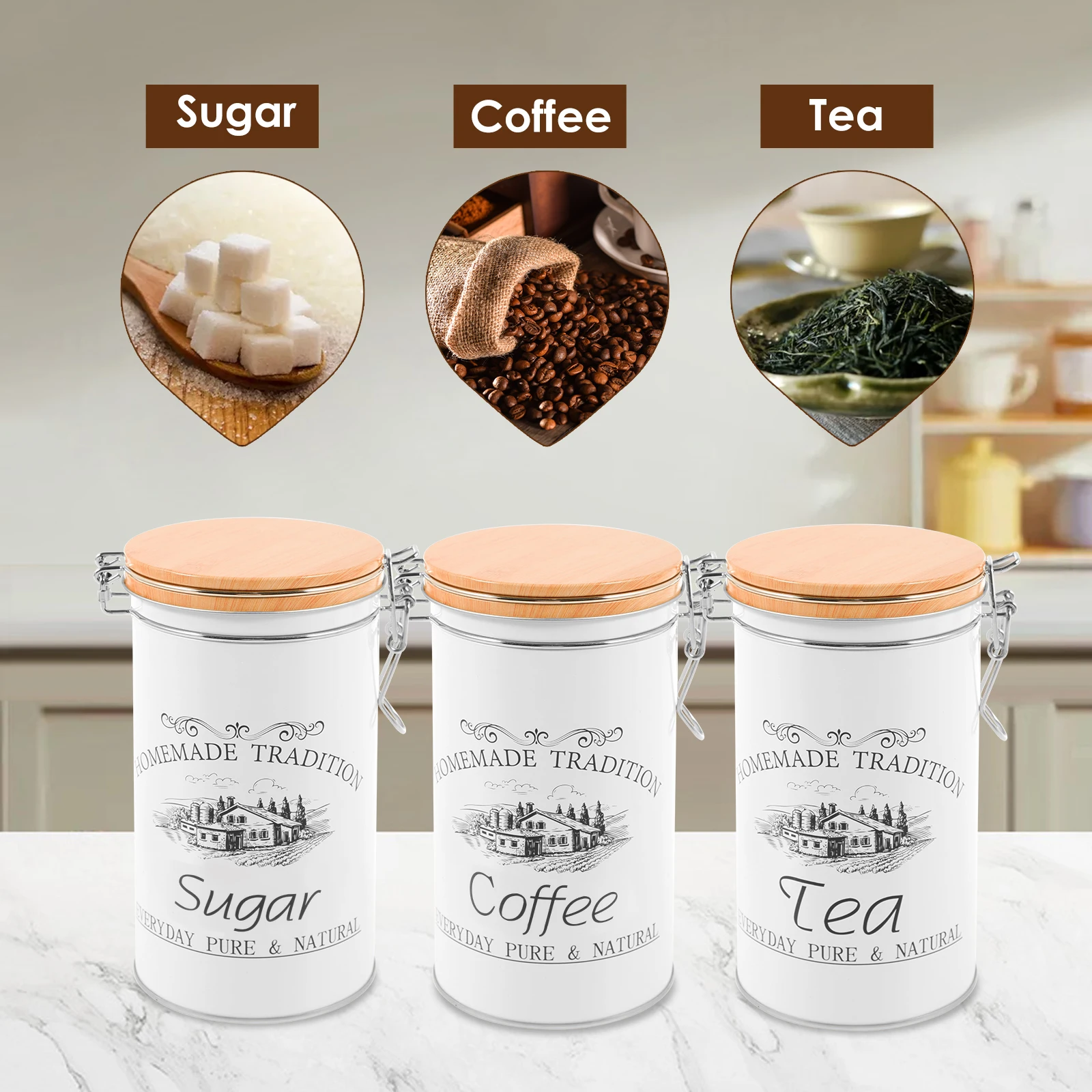 3Pcs/Set Tea Coffee Sugar Cani - огляд і ціна Coffee Tea Sugar Canister Set