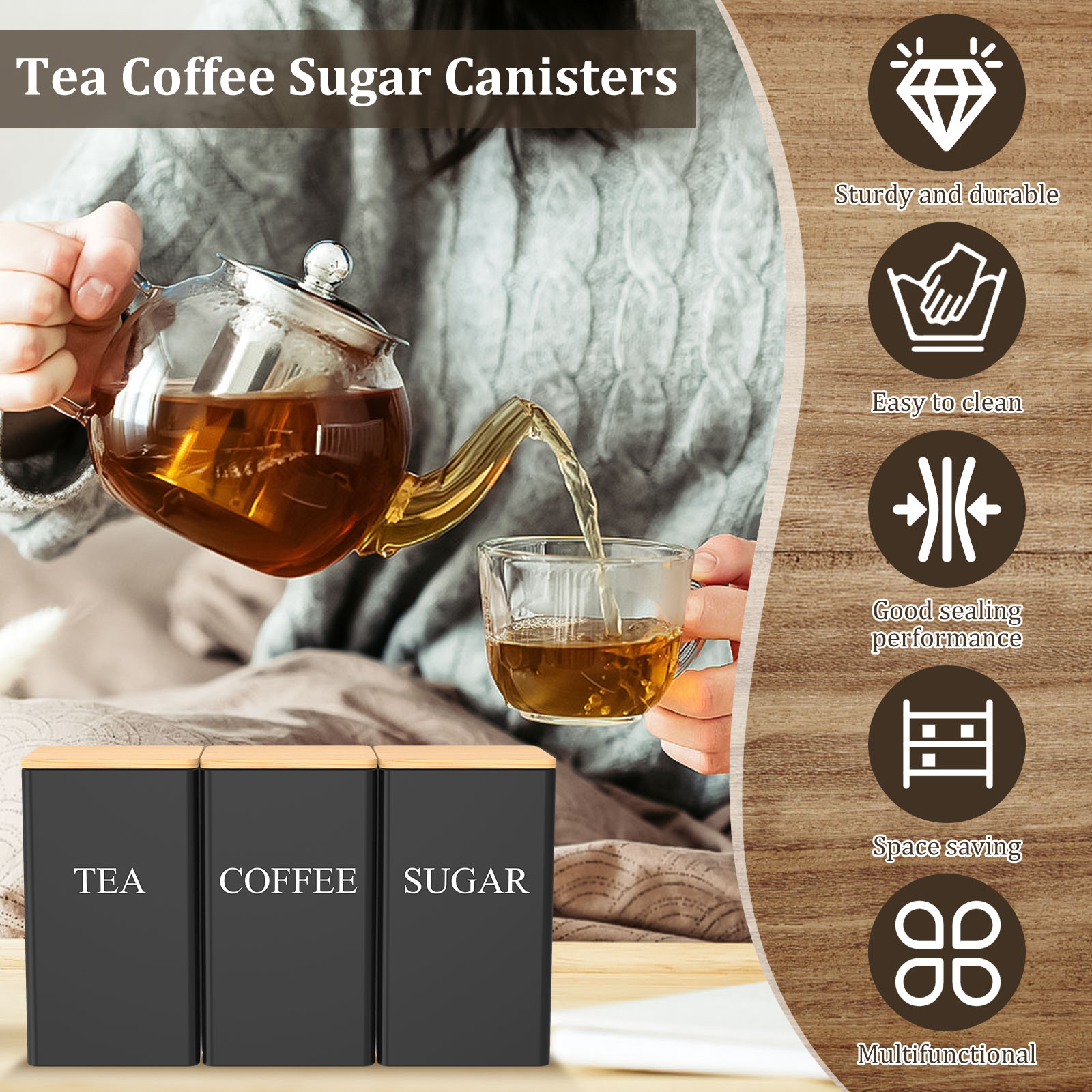 Coffee Bean Storage Jar Metal  - огляд і ціна Tea Coffee Sugar Container